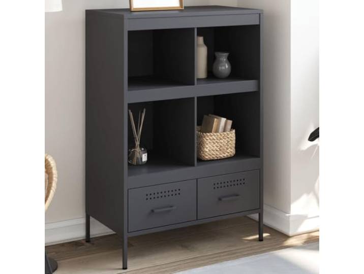RJPLMFV Anrichte hoch, Stahl, Anthrazit, 68 x 39 x 101,5 cm Aufbewahrungsregale, verstellbare Füße, Wandbefestigung inklusive, industrieller Stil
