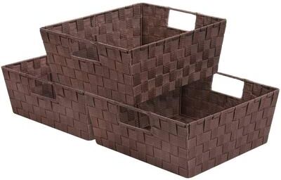 Sorbus Woven Strap Tote Basket - Chocolate