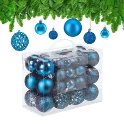 Relaxdays Weihnachtskugeln im 50er Set Blau,Silber
