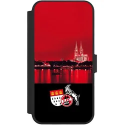 Nivocase Klapphülle für Apple iPhone 16 Pro Handyhülle aus Kunst Leder NIVOflip schwarz 1. FC Köln (Apple iPhone 16 Pro), Smartphone Hülle, Schwarz