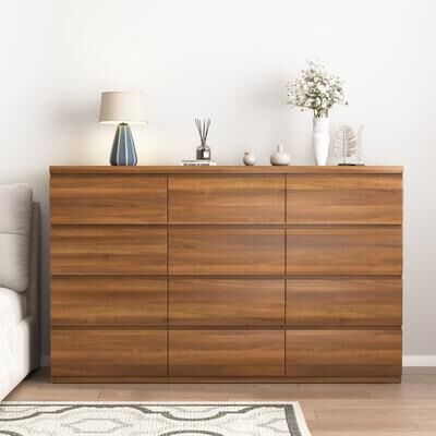 Dovelina Modern 12 Drawers Wood Dresser Chest of Drawers with Large Storage Space for Bedroom