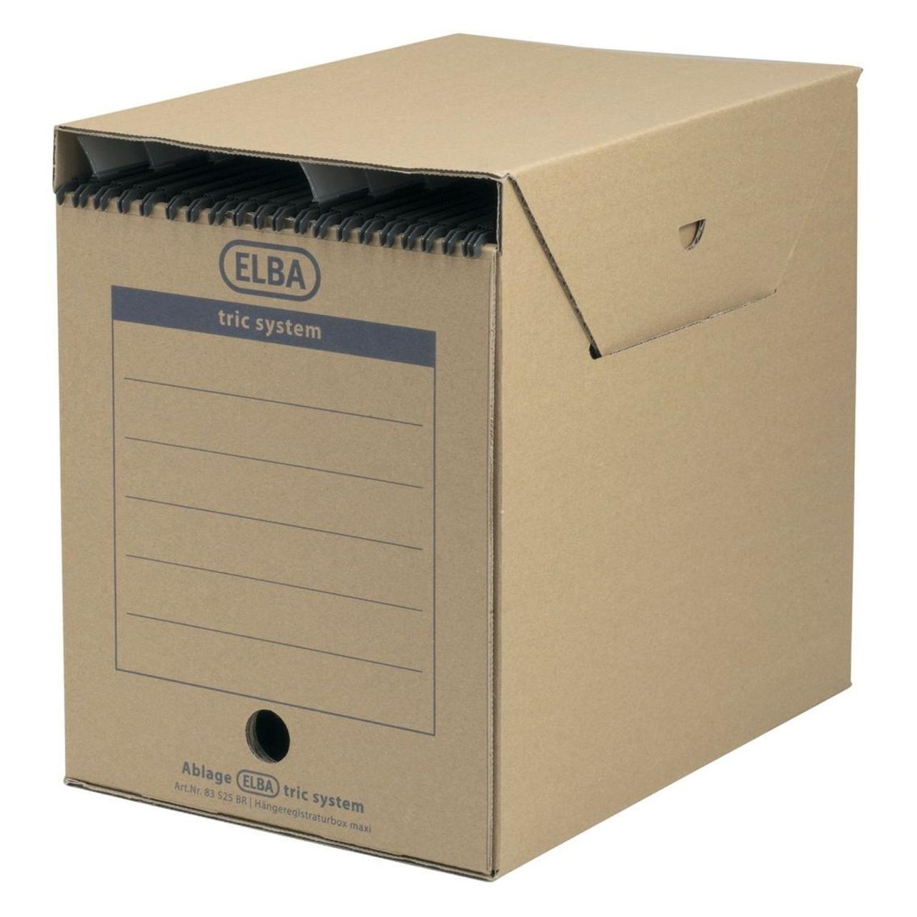 Elba Hängemappen-Archiv tric System maxi, naturbraun für DIN A4, aus stabiler Wellpappe, allseitig geschl (A4) (83525)