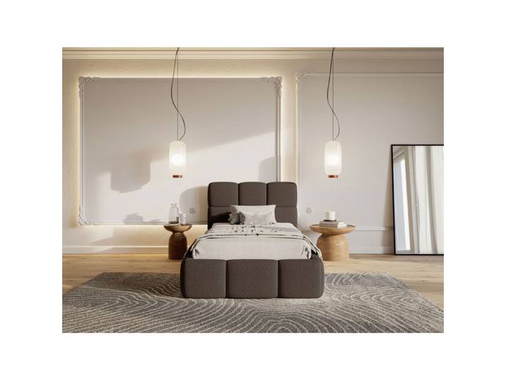 Lit rembourré 90x200 – CLOUDY – avec coffre – Bouclé Marron