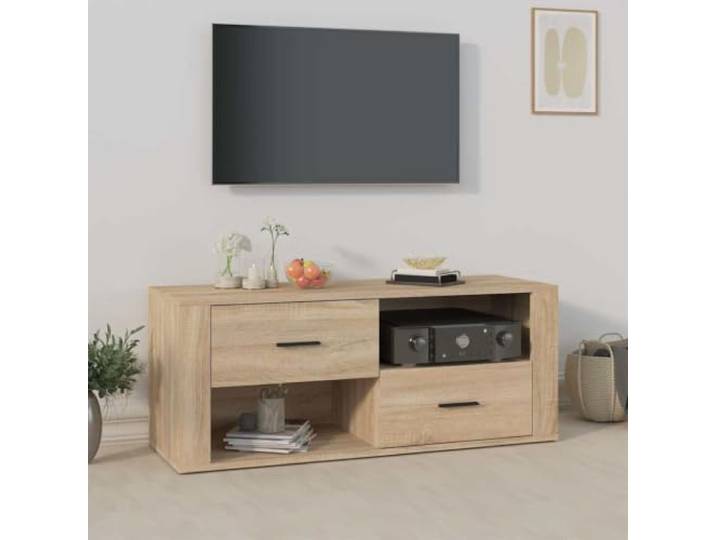 HEFZGDB TV-Schrank Sonoma-Eiche 100x35x40 cm Holzwerkstoff mit Schubladen und Fächern für Multimedia-Geräte, robuster Stauraum für Wohnzimmer, klassisches Design mit Stabiler