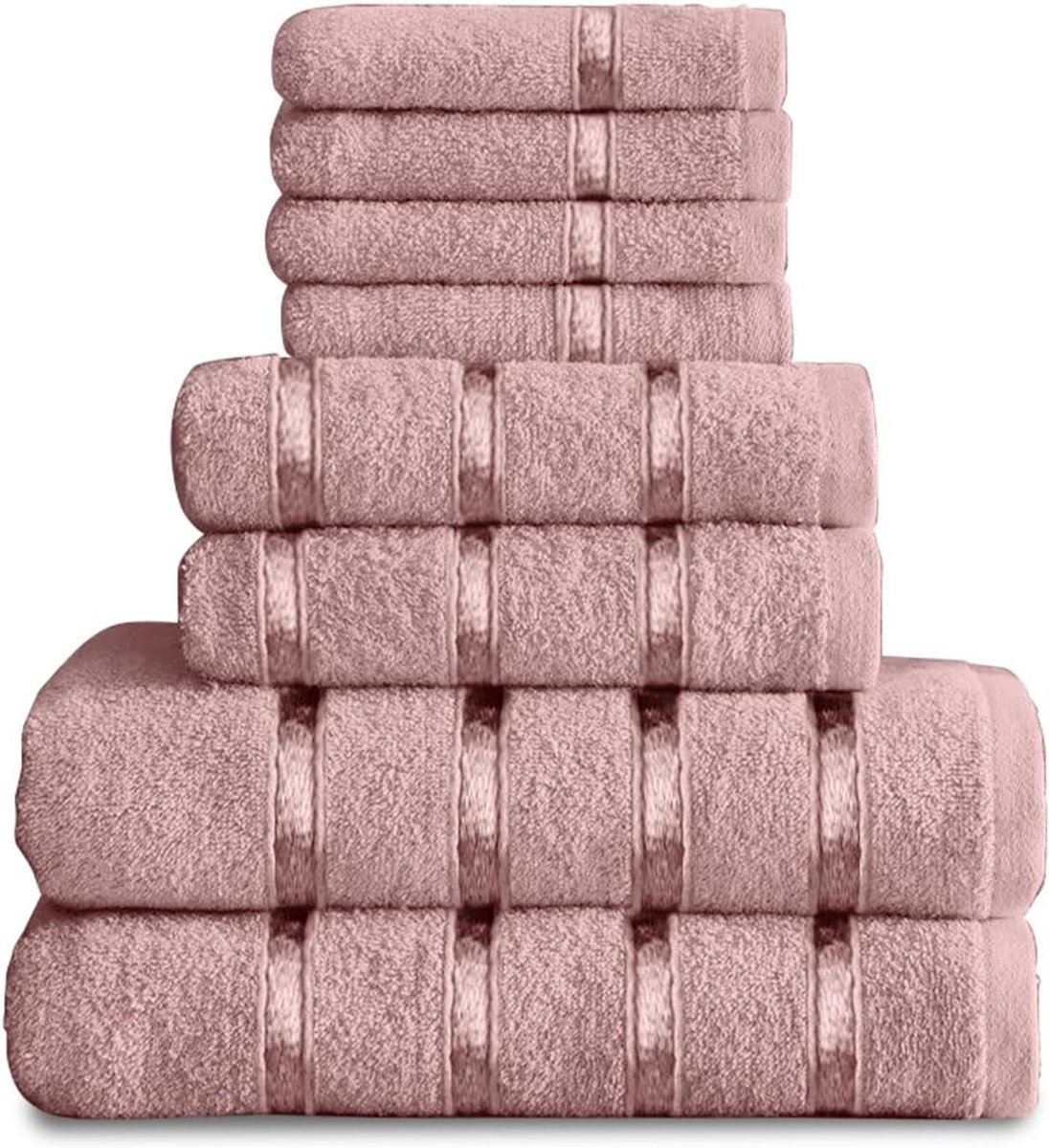 8-delige luxe handdoekenset van 100% Egyptisch katoen in blush roze