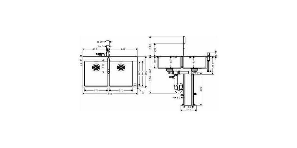 Hansgrohe 43203800 Spülencombi 370 x 370 edelstahl-optik
