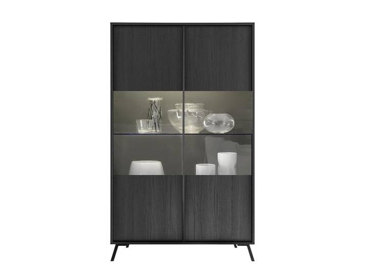 Calicosy Vitrine 2 Türen H174 cm - City, Schwarz, 40x174x7 cm, Esszimmer, Vitrinen, Vitrinenschränke