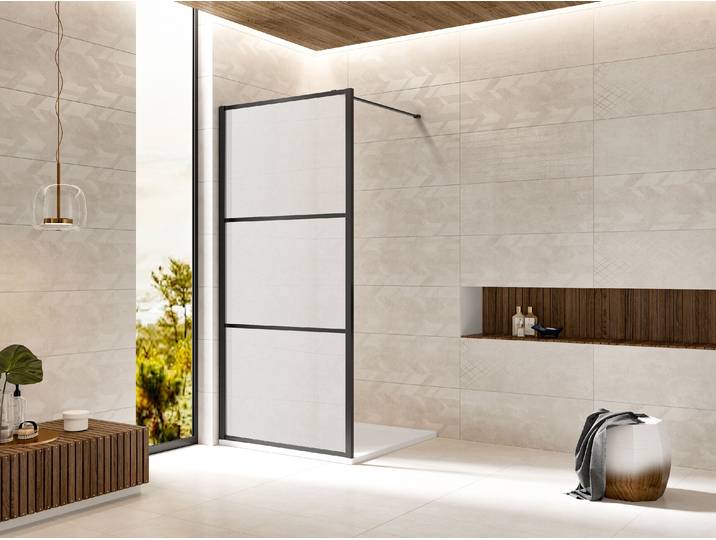 Walk-in-Dusche WELLTIME Walk In Black Blocks Frosted , schwarz, B:90cm H:190cm, Duschwände, Walk-in-Dusche, Milchglasscheiben