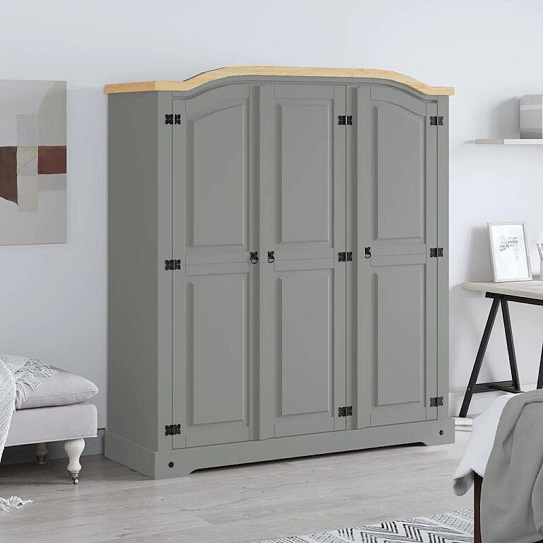 vidaxl Armario madera de pino Mexicano estilo Corona gris 3 puertas