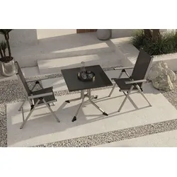 KETTLER BasicPlus Pro Balkon-Set, silber/anthrazit, Alu/Textilene, Tisch 80 x 80 cm, 2 Klappstühle