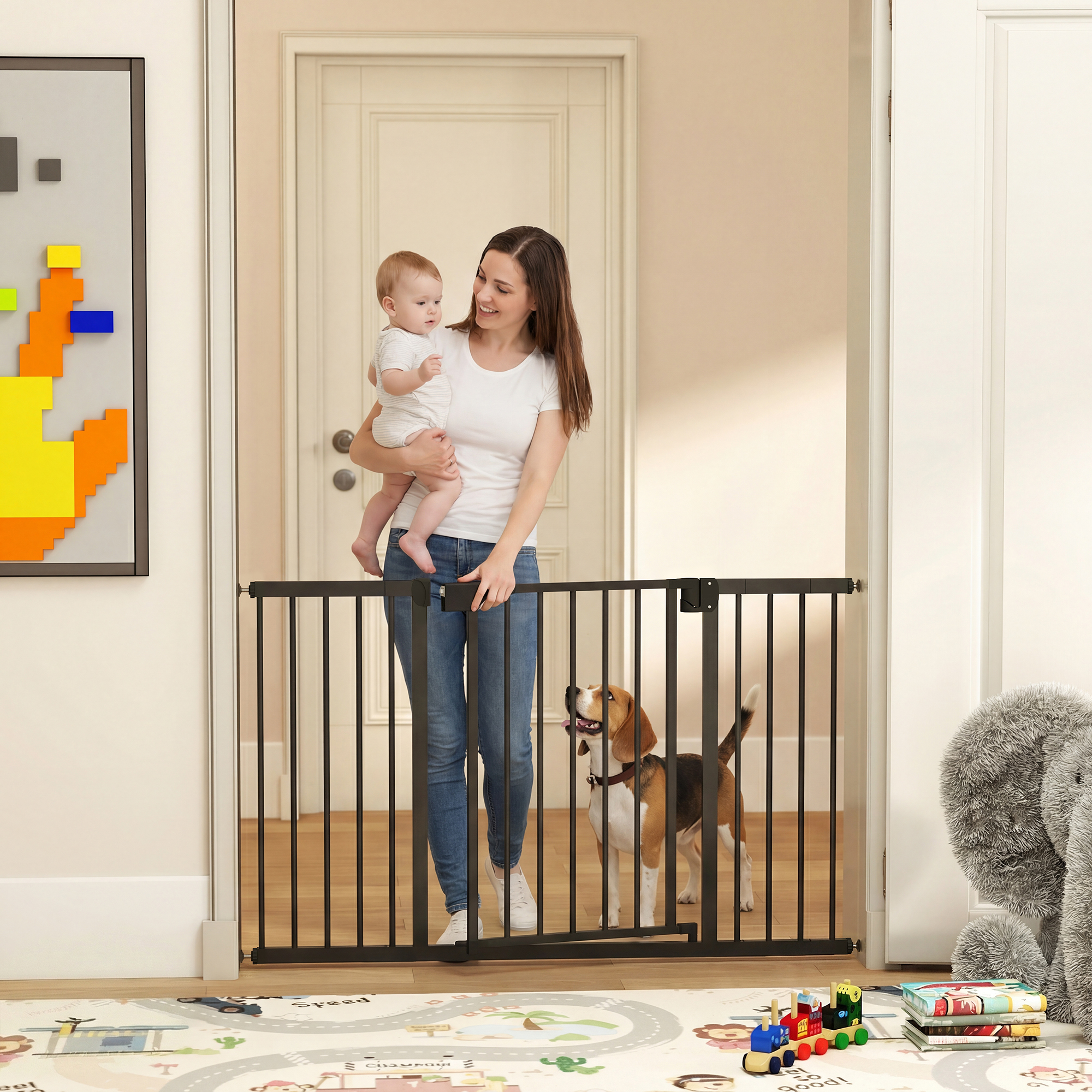 Pawhut Cancelletto di Sicurezza per Cani e Bambini 76-130 cm a Pressione, Bianco   Aosom Italy