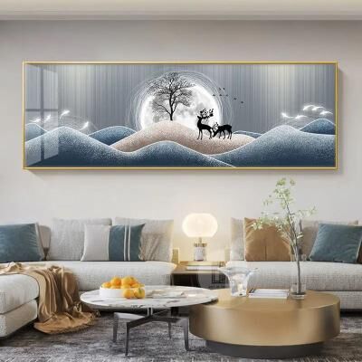 Uplift Essentials Chinese Style Golden Leaves & Sacred Deer Canvas Art style 10 16x47 In
