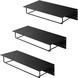 ML-Design 3er Set Wandgarderobe 60x30x15 cm Schwarz | Metall, Hakenleiste & Hutablage