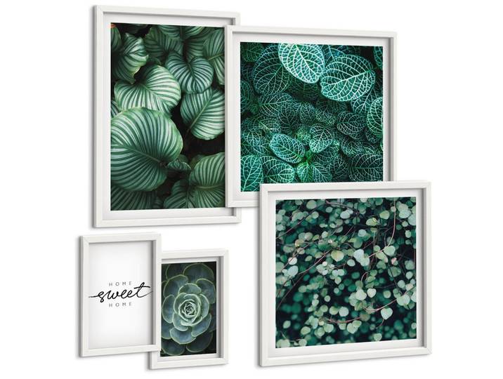 BILDER SET 5er Set - 50x50 cm & 20x30 cm & 40x60 cm Weißer Rahmen - Wellen, Sand, Wasser, Steine, Strand
