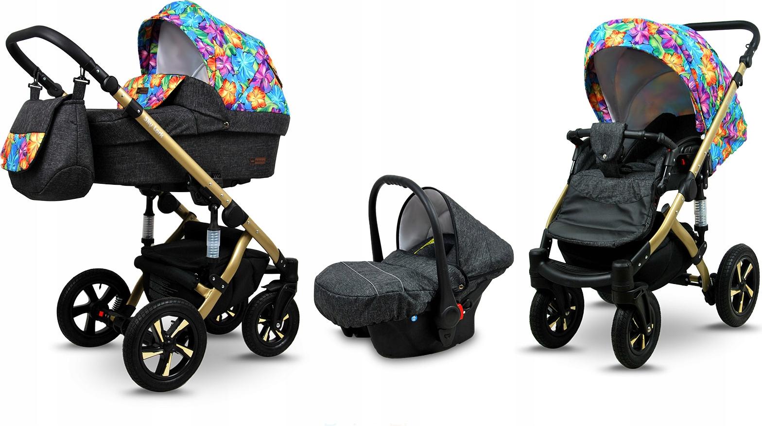 BabyLux Sky Lark | 3in1 Kinderwagen Set | Paint Flowers | Kombikinderwagen | Kinderwagenset | B