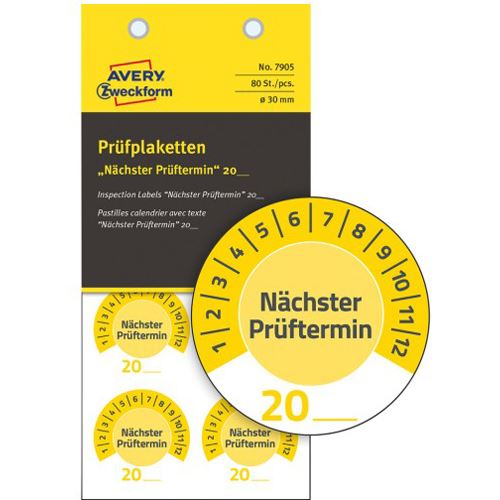 AVERY Zweckform 80 Prüfplaketten 7905 gelb 30,0 x 30,0 mm
