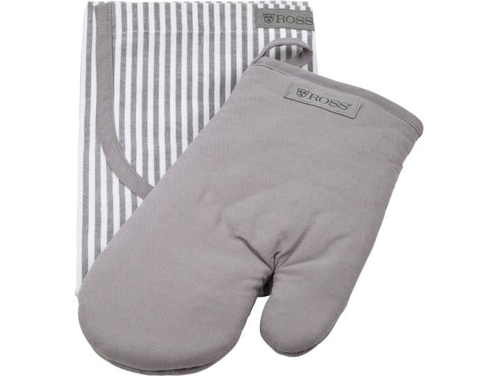 Grillhandschuhe ROSS Exclusiv , silber (silberfarben), 100% Baumwolle, Topflappen, Grillhandschuhe, inkl. Latzschürze, 100% Baumwolle