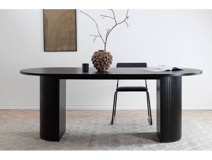 Esstisch Moani - mit robusten Gestell im gerippten Design - Schwarz - Luxusbetten24