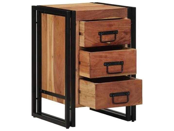 HEFZGDB Nachttisch aus Massivholz Akazie 40x40x59 cm mit 3 Schubladen, robuster Beistelltisch für Schlafzimmer und Wohnzimmer, Industrie-Design mit texturierter Oberfläche, trägt