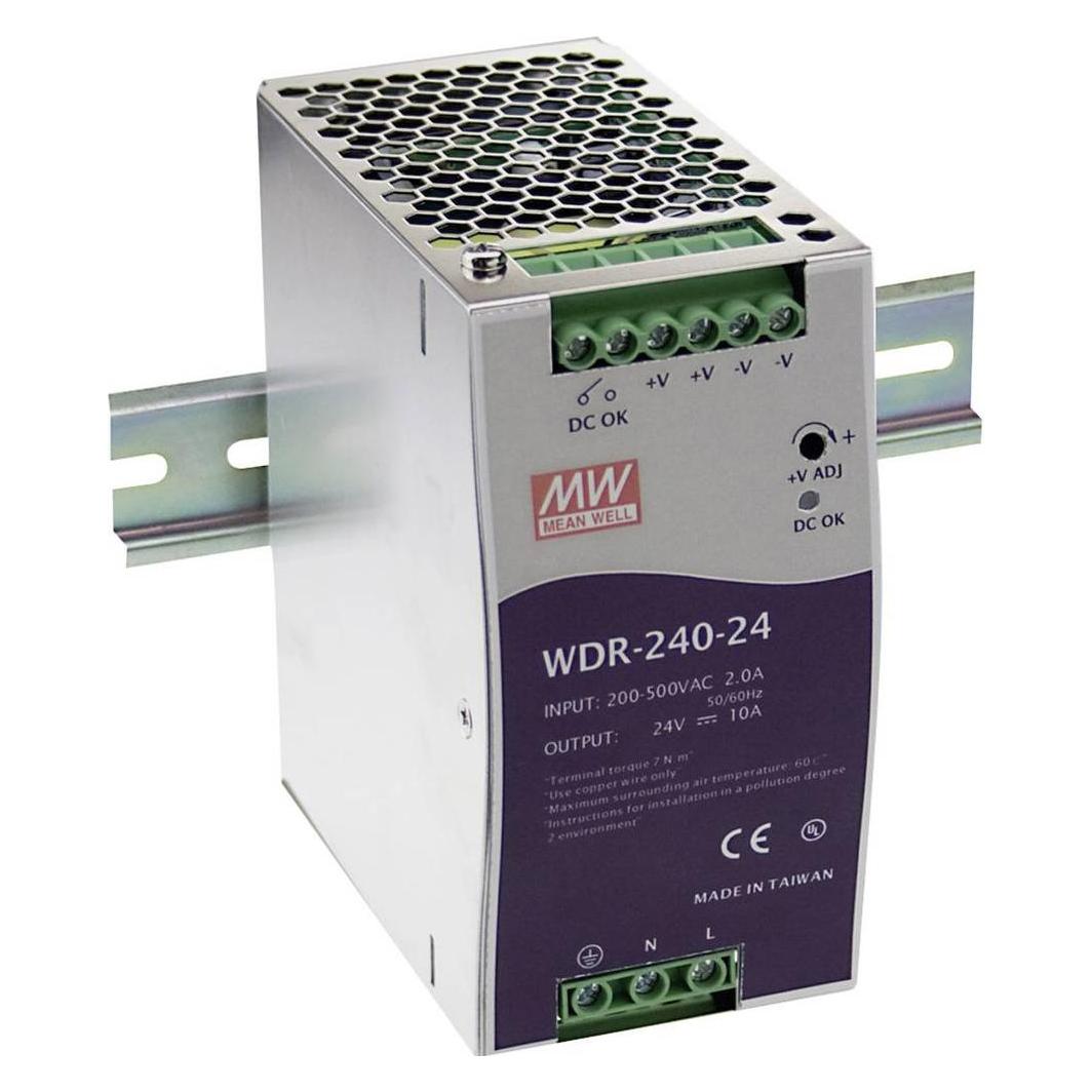 MeanWell MEAN WELL WDR-240-24, 240 W, 180 - 550 V, 47 - 63 Hz, 18 ms, 91%, Überspannung (WDR-240-24)