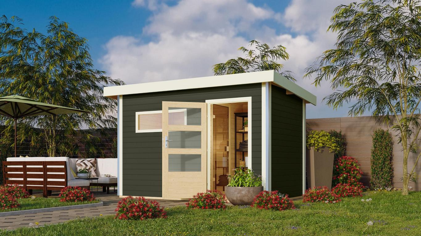 KARIBUHOLZT Sauna Skrollan1, 9kW ext. Strg. mod.Tür, terragrau 16913552