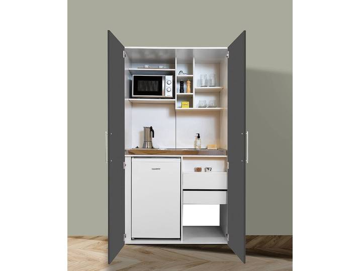 Cuisine armoire Peter avec micro-ondes 104 x 193 x 67cm Gris/Blanc/Gris Vitrocéramique