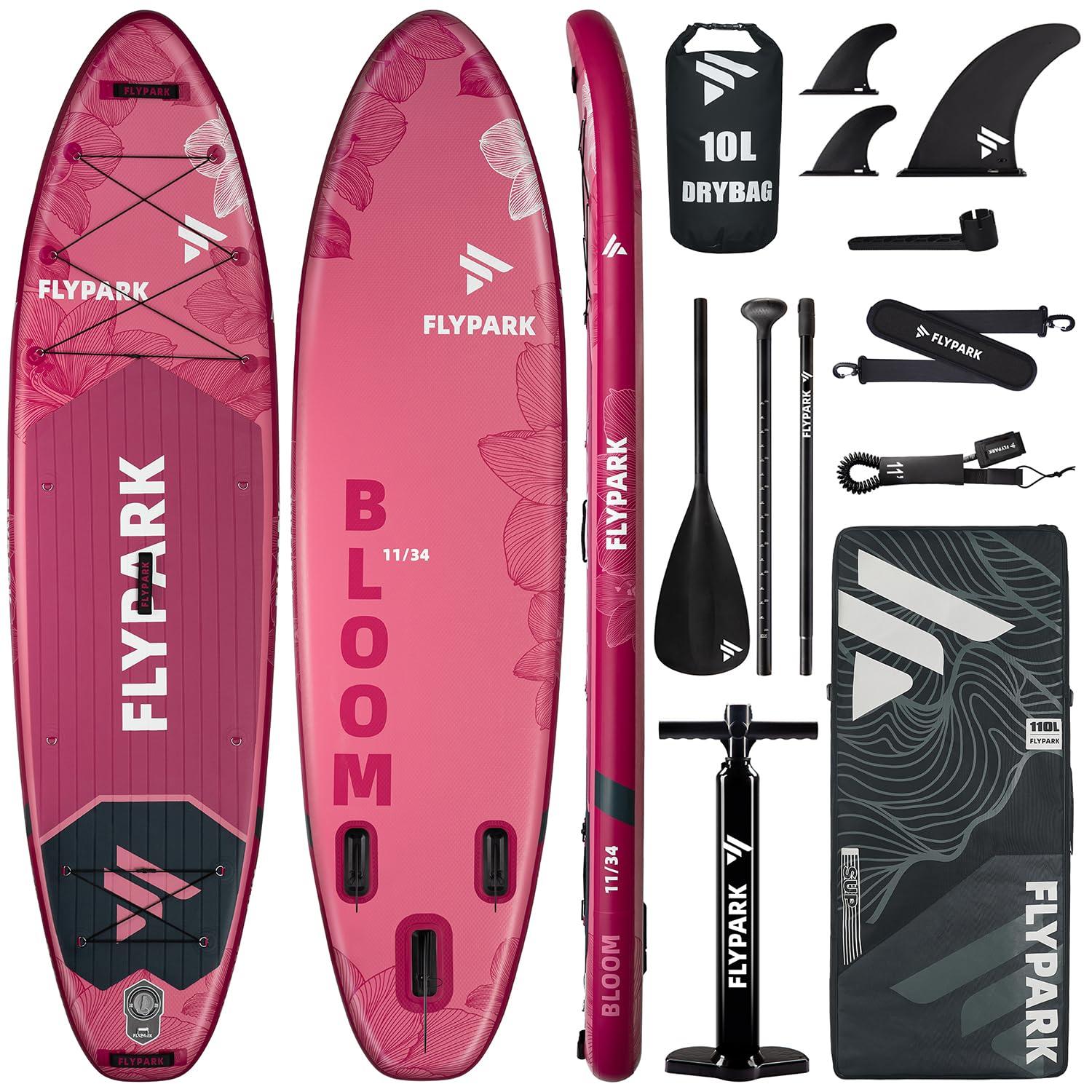 Aufblasbares SUP-Board, Blassrosa - 11 Fuß x 34 Zoll - 6 Zoll Dicke - Ideal für Angeln und Familien