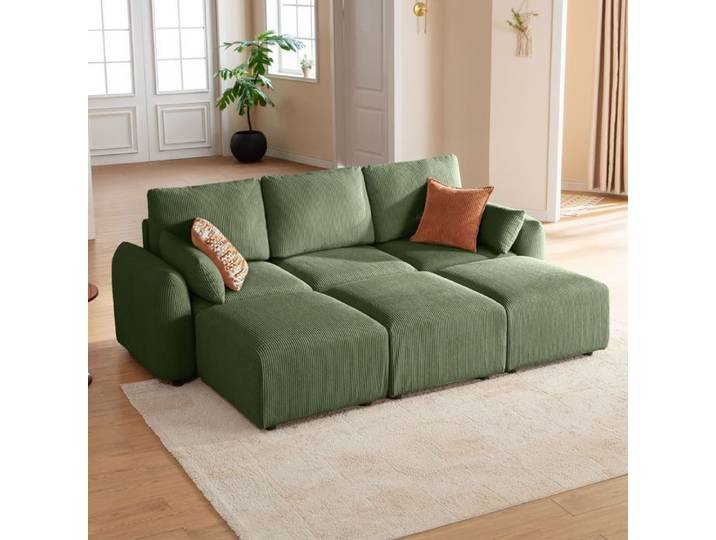 JINOVIA Canapé modulable convertible sleeper sofa en velours côtelé – Vert