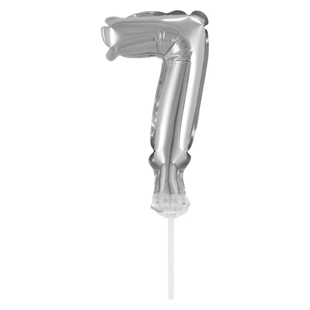 Idena Folienballon Zahl 7 am Stab 13cm silber (1x) (22658371)