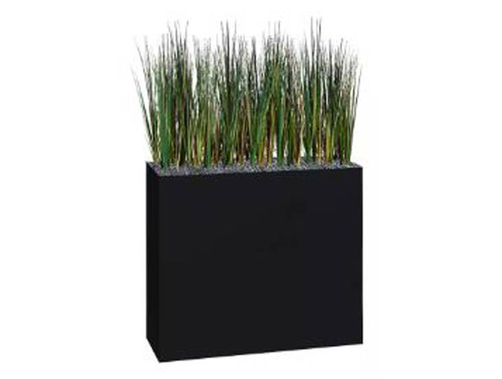 Jardinière artificielle haute sur roulettes - Composition florale en herbes - Noir