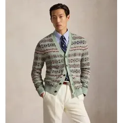 Polo Ralph Lauren für Herren. 710B17549001 Grüne Fair Isle Strickjacke aus Leinen und Baumwolle (M), Lässig