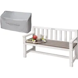 WONDERMAKE® Design Kinder-Gartenbank aus Holz wetterfest mit Textil-Abdeckung und Lehne, 2-Sitzer Kinderbank Holzbank Parkbank Kinder Sitzbank massiv Garten Outdoor, Naturholz, weiß grau anthrazit