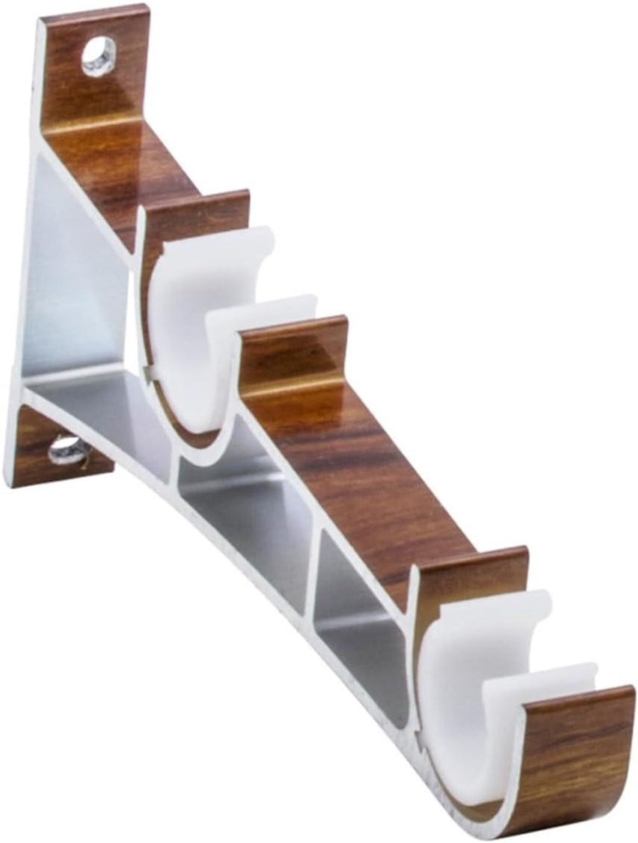 Set van 2 zilverkleurige dubbele gordijnsteunen van robuuste aluminium legering