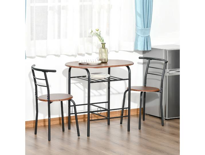 HOMCOM Set Table Moderne 3 Pièces Cuisine Marron et Noir