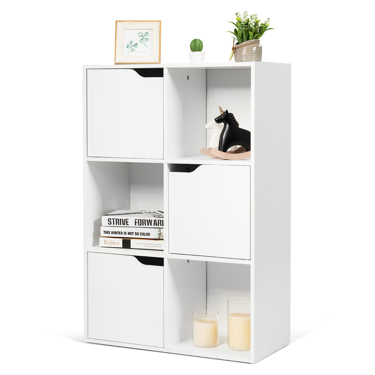 Costway Vrijstaande Boekenkast met Houten Deuren, Wit