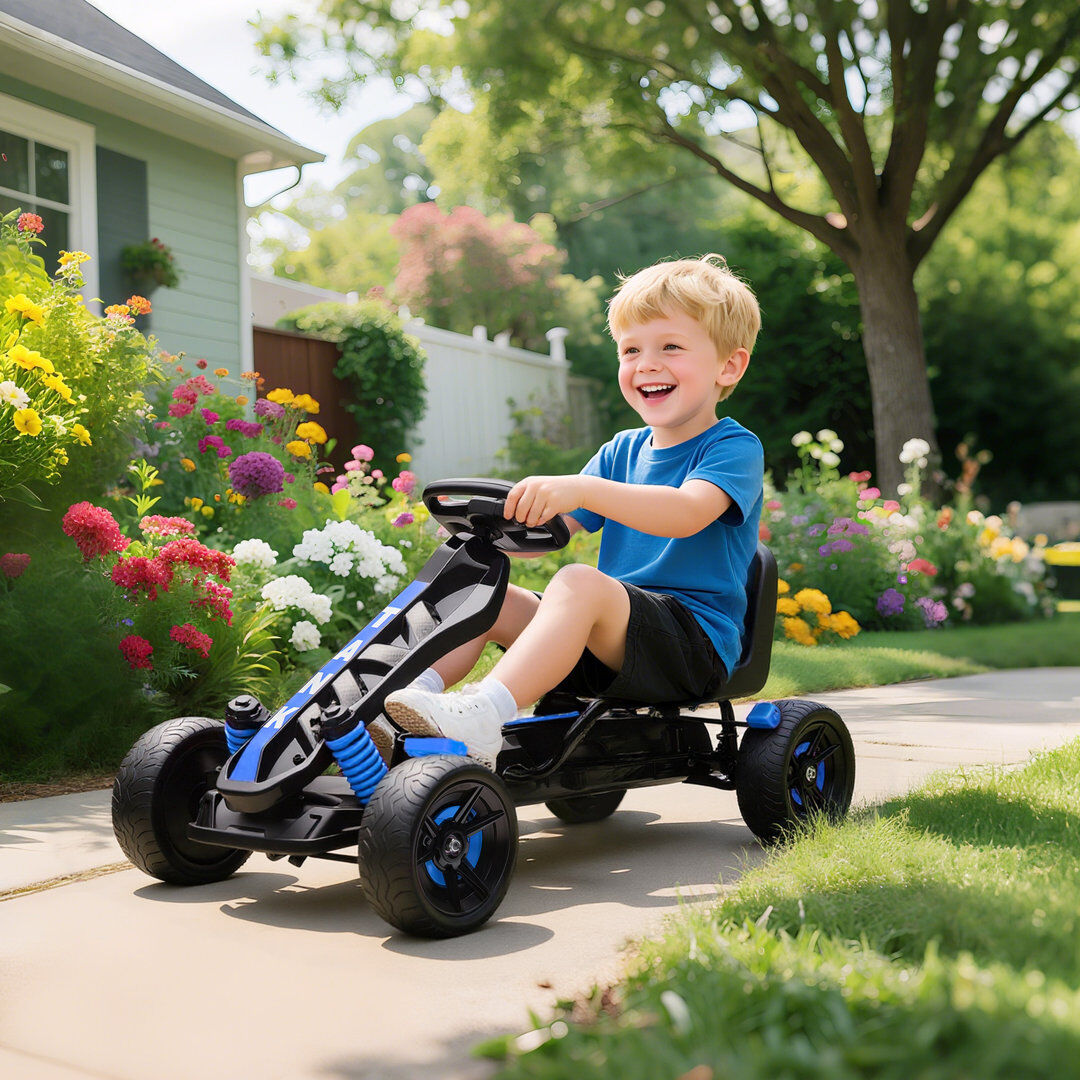 Zoomie Kids AIYAPLAY Pedal Go Kart with Freewheel System, for Ages 3-6 Years Blue