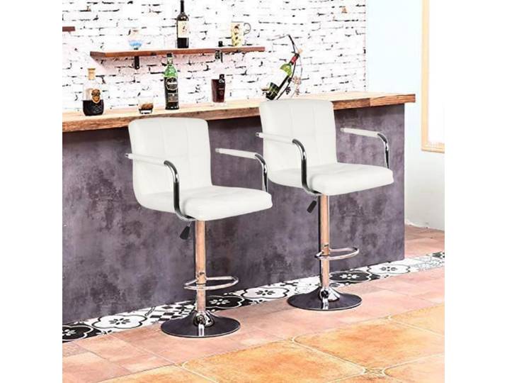 Chaise de bar - BonAchat - 8pcs - Blanc - Simili - Réglable en hauteur - Avec accoudoirs
