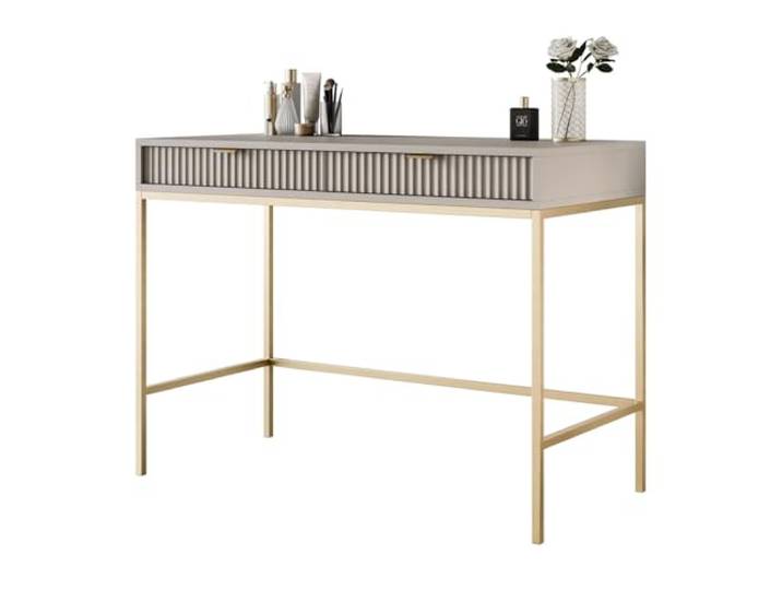 Lookway Konsolentisch Cortado Gold 104×78×50 cm – eleganter Konsolentisch mit geriffelten Fronten auf goldfarbenem Metallgestell für Wohnzimmer, Flur oder Schlafzimmer (Kaschmir)