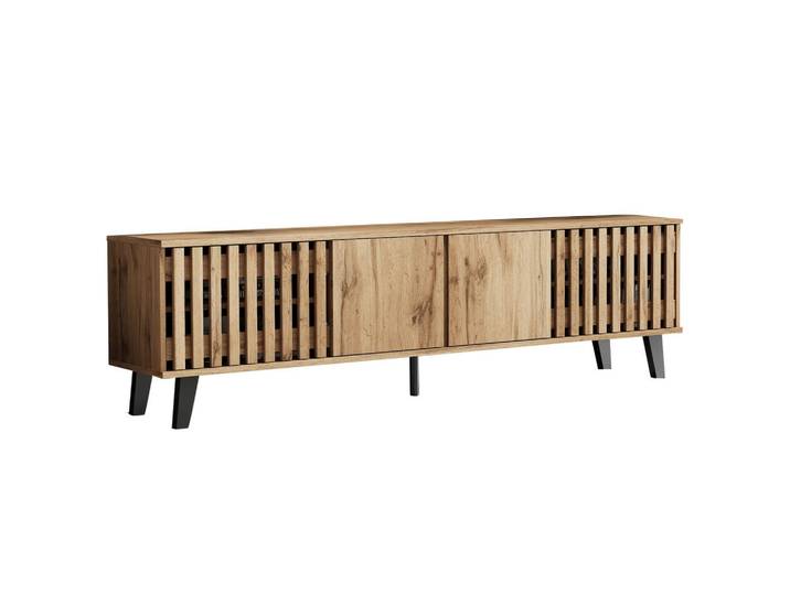 Oxeza Tv-Element 180/40/55 cm Naturholz mit 8 separate Ablagefächer, Naturfarben, Holz, Mode, Rechteckig, 180x55x40 cm, Wohnzimmer, TV Möbel, Lowboards, Lowboards stehend