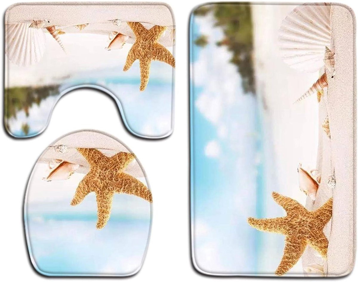 3-delige blauwe badkamermat set met toiletmat voor sneldrogende badkamer decoratie