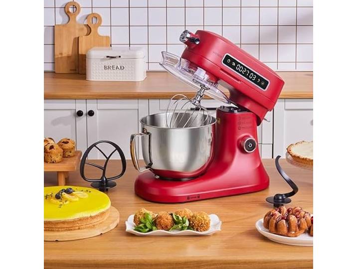 Karaca Pro Artisan Küchenmaschine mit Digitalanzeige, 1600 W, Gusseisen, Rot – Hochleistungs-Küchenhelfer mit 5L Edelstahlschüssel