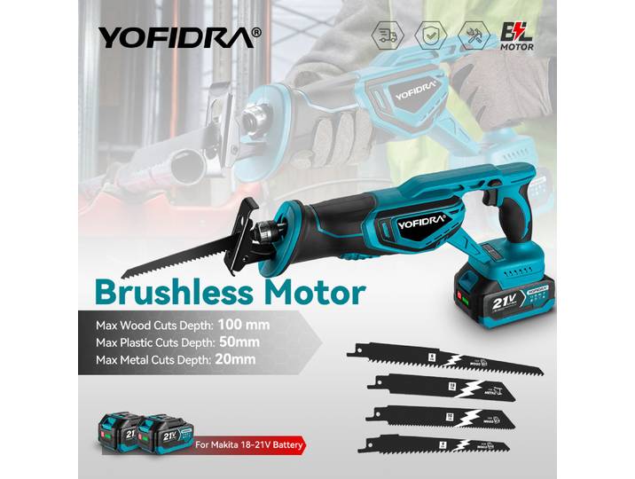 Yofidra scie alternative sans brosse scie à main sabre scie multifonction métal tuyau de bois coupe avec 4 lames pour broche de batterie Makita