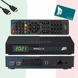 DIGIQuest Ti9 Sat Receiver DVB-S2 Full HD HEVC Tivusat zertifiziert mit HD Karte (nicht aktiviert) – Italienisches Fernsehen (RAI, Mediaset, LA7) Hotbird 13° + HTS e-com HDMI Kabel