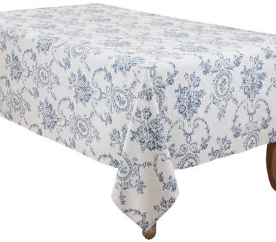 Saro Lifestyle Classic Toile Floral Linen Blend Tablecloth with Traditional Scrollwork Pattern & Allover Print