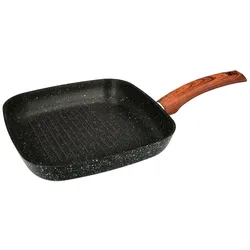 Antihaftgeschmiedete Aluminium Bratpfanne 24x24x4,5 cm. Gummierter Griff / 5 Schichten / Stein-Finish / Alle Arten von Herden / Grill.
