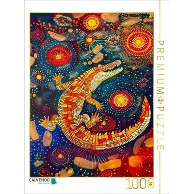 CALVENDO Puzzle Krokodil im Stile der Aborigine-Kunst | 1000 Teile Lege-Größe 64x48cm Foto-Puzzle für glückliche Stunden