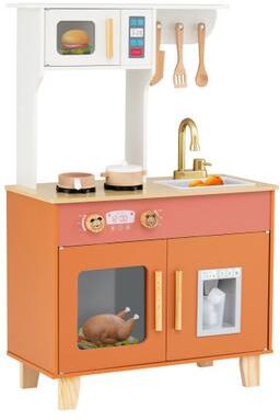 Costway Kids Play Kitchen with Microwave and Rotation Knobs for Girls Boys Aged 3-6-Orange