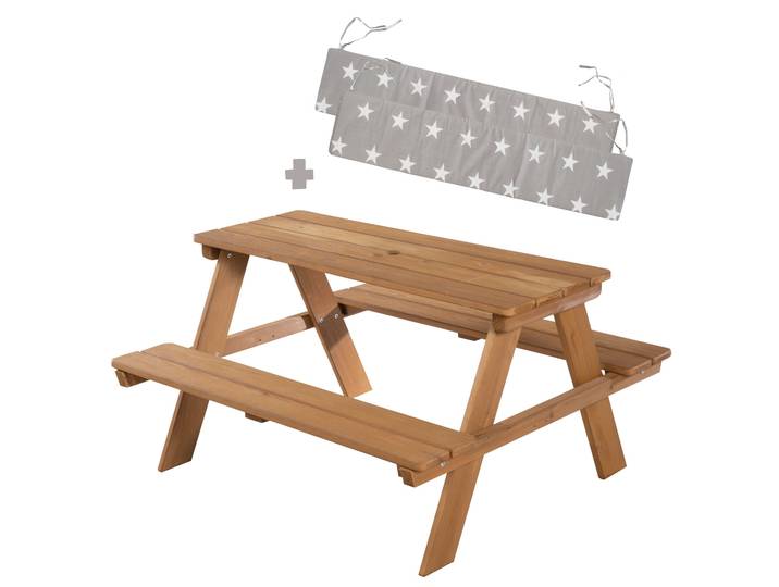 Kindersitzgruppe 'Outdoor+', wetterfeste Sitzgarnitur 'Picknick for 4', Massivholz, Teak-Optik