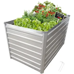 Lemodo Hochbeet Metall eckig 160x77x77cm, silber, Gartenbeet, Pflanzbeet, Kräuterbeet