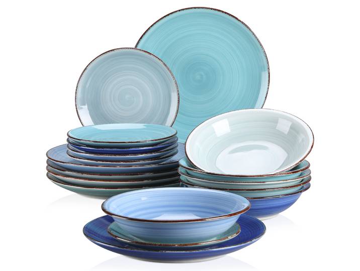 Vancasso – ensemble de vaisselle bleu peint à la main, 18/36 pièces, 6 assiettes à dîner/assiettes à soupe/assiettes à dessert en grès pour 6 personnes